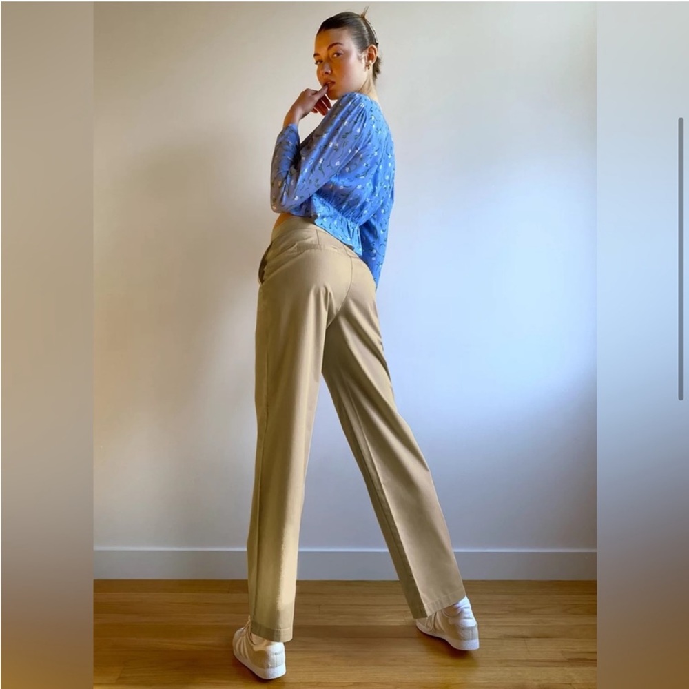 Aritzia Sunday Best Charlie Full Length Wide Leg Trouser Pant Khaki Tan size 00 - Picture 3 of 15